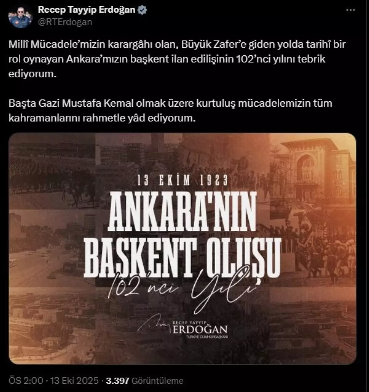 cumhurbaskani erdogan ankaranin baskent ilan edilisinin 102 yilini kutladi uR95EH83.jpg
